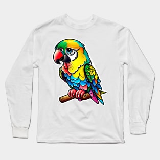 Cute happy macaw parrot yellow, green and blue Long Sleeve T-Shirt